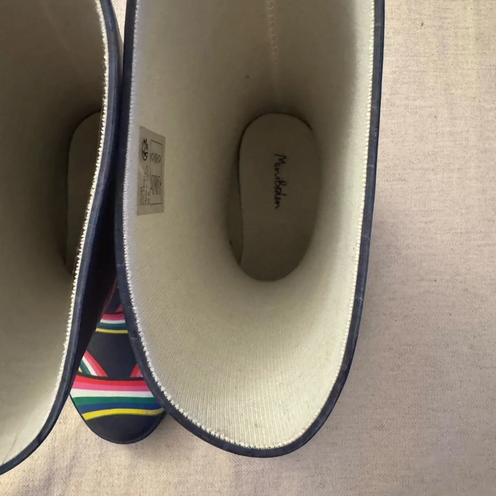Mini Boden Navy Boots with Colorful Stripes